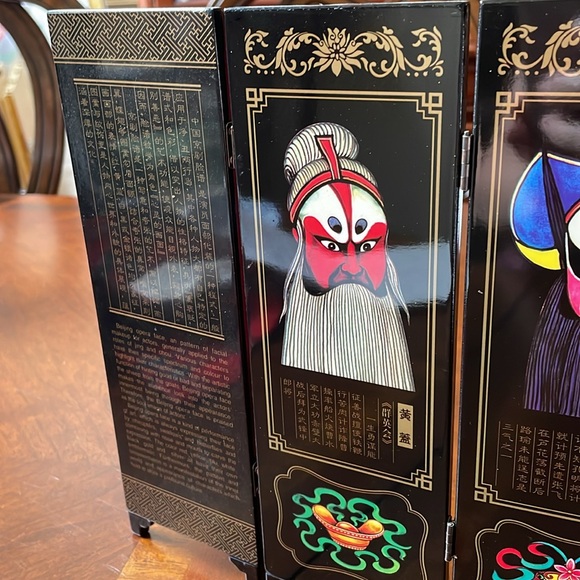 Facial makeup of Peking Opera lacquerware small tabletop folding screen w box - Picture 7 of 11